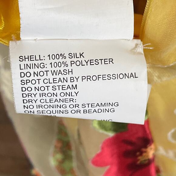 Paris Tony Bowls Yellow Floral Tiger Plunging Neck Sequin Silk Gown Dress Size 8 - Picture 12 of 14